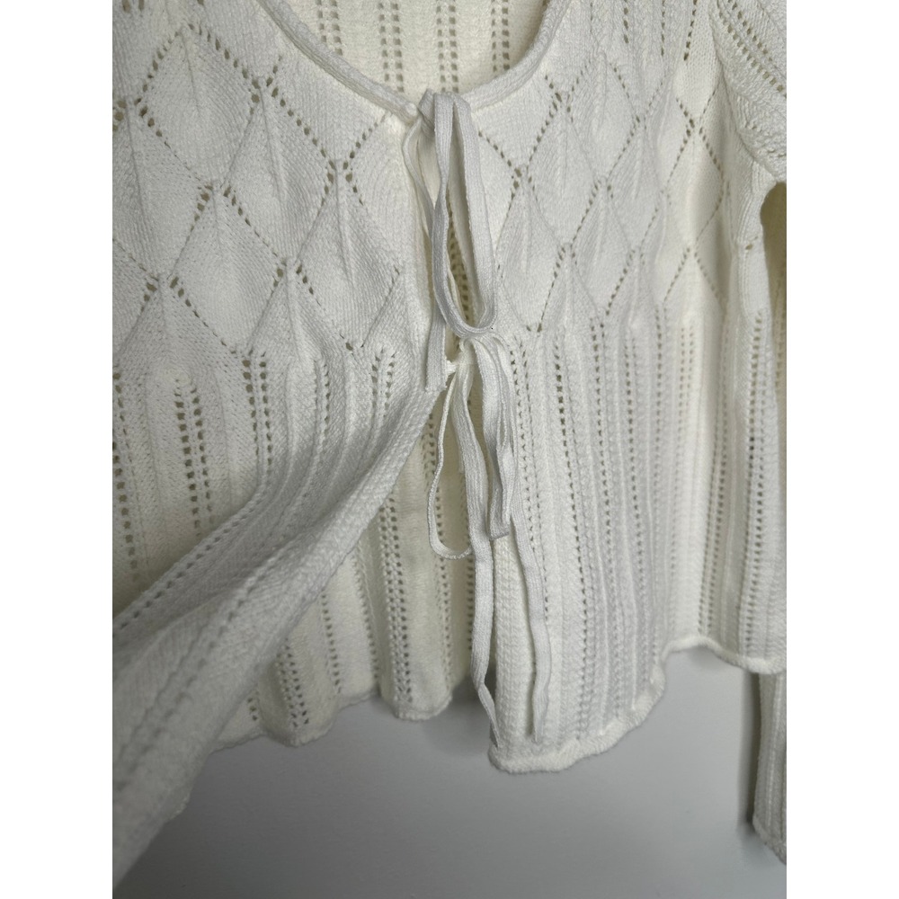 New Hollister White Pointelle Knit Tie Front Cardigan Sweater Large - Picture 3 of 11